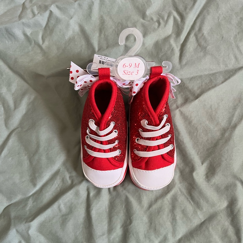 Red Glitter Kids Sneakers - Picture 2 of 4